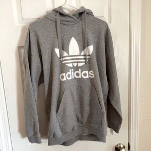 Adidas heather grey and white trefoil hoodie